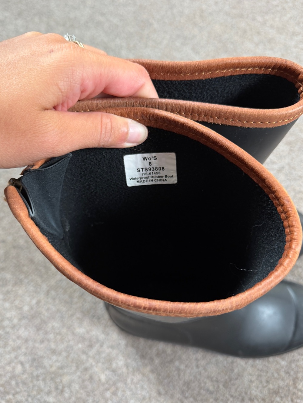 Sperry Black Calf Length Tall Waterproof Rain Boots Women’s 8 Leather Trim Y2K - Picture 5 of 11